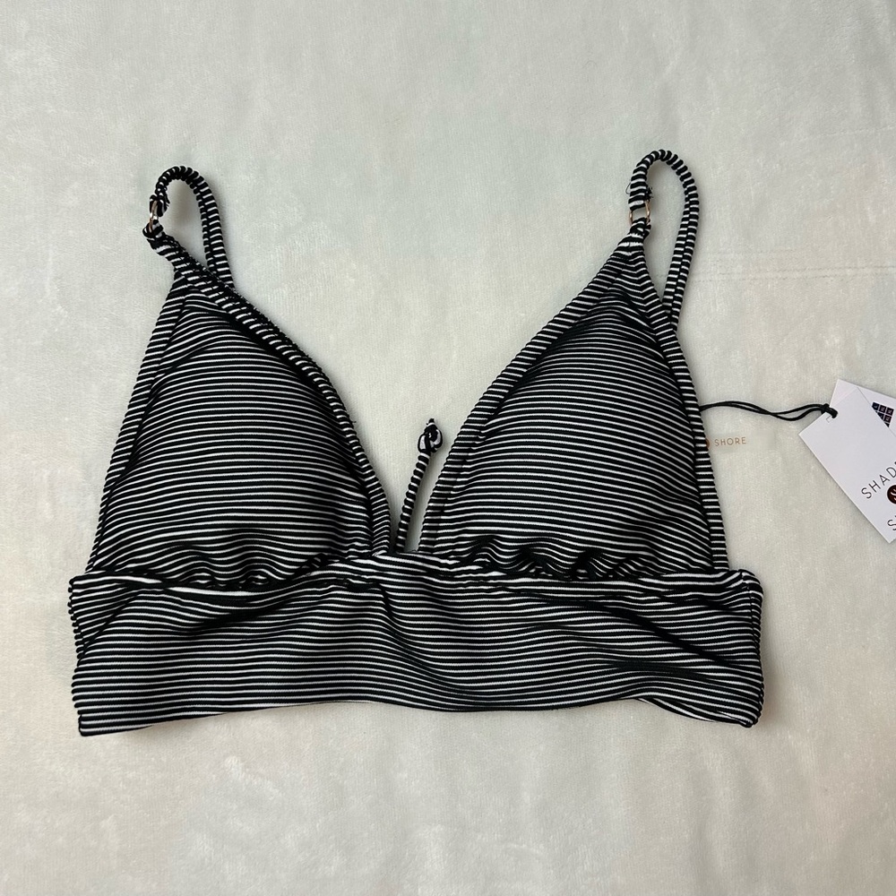 Shade & Shore Black and White Striped Bikini Top